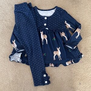SweetHoney Navy Holiday Deer Print Lounge Set 5T
